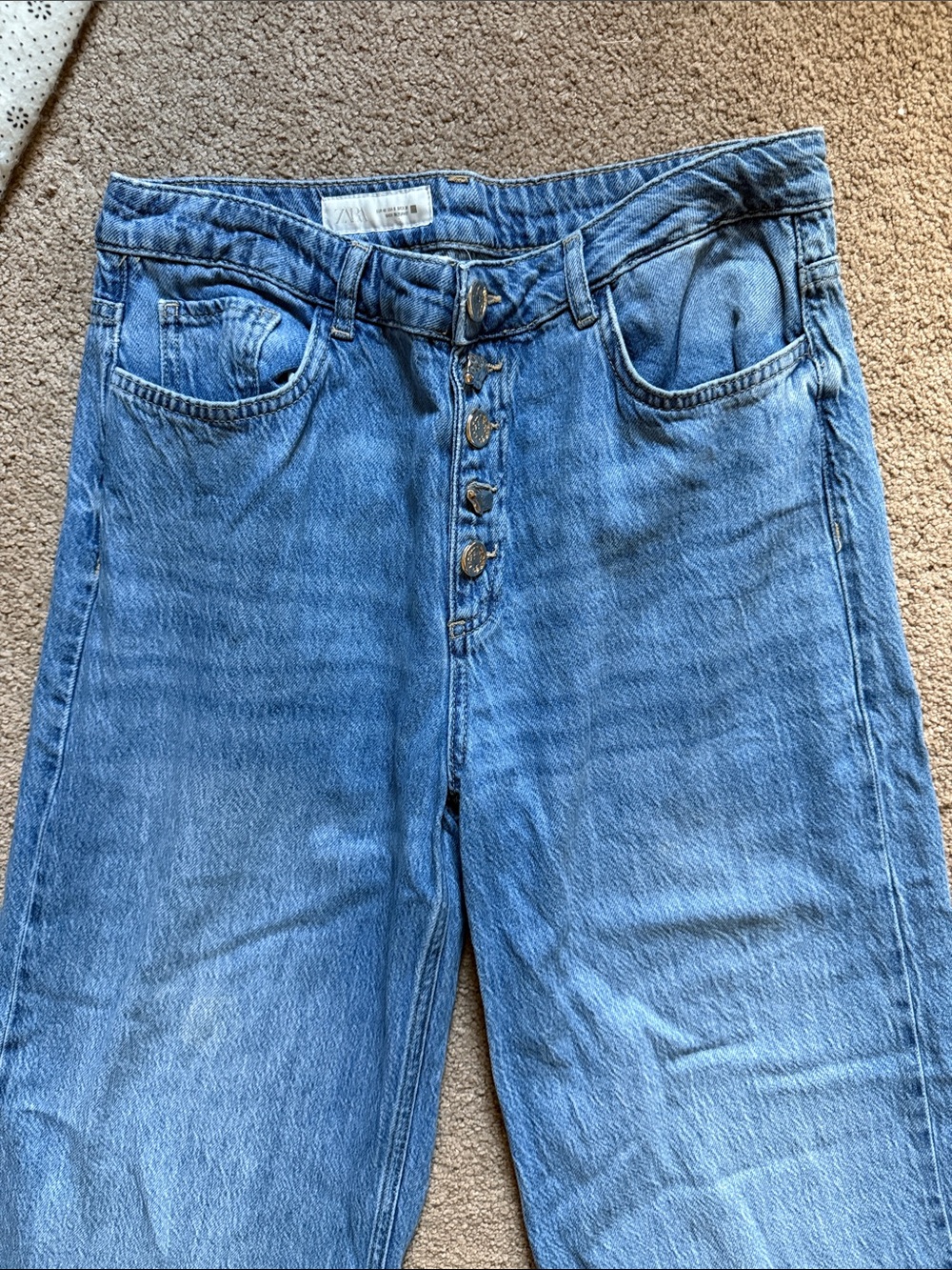 Zara High-Rise Button-Fly Blue Denim Jeans